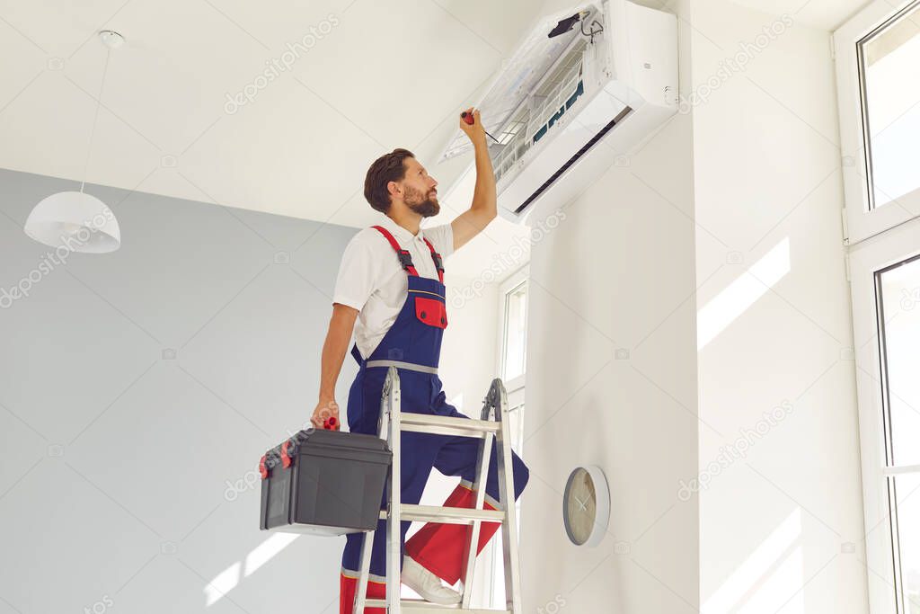 HVAC installer with tools